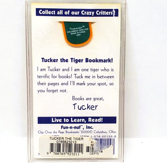 Fun-N-Nuf Tucker Tiger Clip Over Page Bookmark New Old Stock Vintage 2000 - Picture 4 of 4